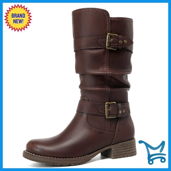 Shoes - Women's Mid Calf Boots Chunky Low Heel Zipper Comfort Booties Dress Boot